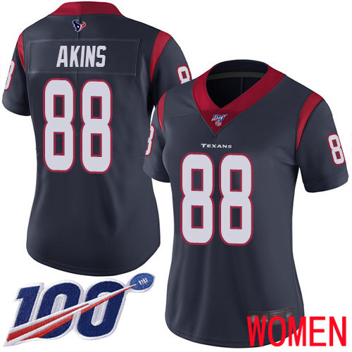 Houston Texans Limited Navy Blue Women Jordan Akins Home Jersey NFL Football 88 100th Season Vapor Untouchable